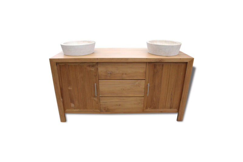doppelwaschtisch - badmöbel teakholz 150cm waschtischunterschrank massivholz rb2203