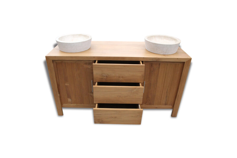 doppelwaschtisch - badmöbel teakholz 150cm waschtischunterschrank massivholz rb2203 – bild 2