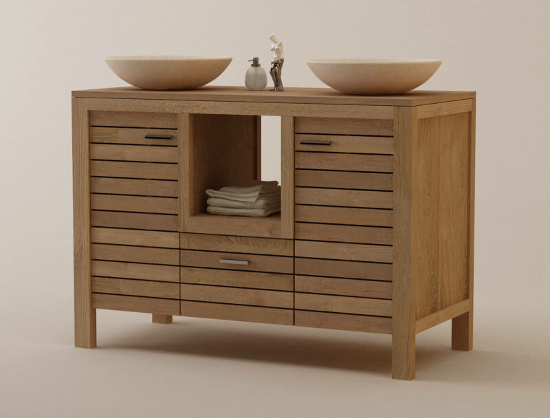 doppelwaschtisch turin 28 badmöbel 120cm unterschrank badezimmer teakholz massivholz rbk2326 – bild 2