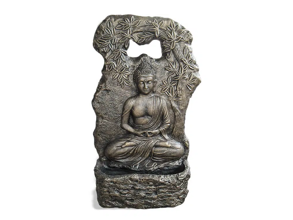 Buddha Relief Meditation Brunnen Steinfigur Lavastein Wasserfall