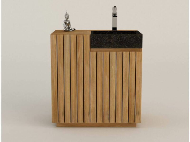 waschtisch turin 21 aus teakholz 80cm massiv mit schwarz terrazzo waschbecken badmöbel rbk2320