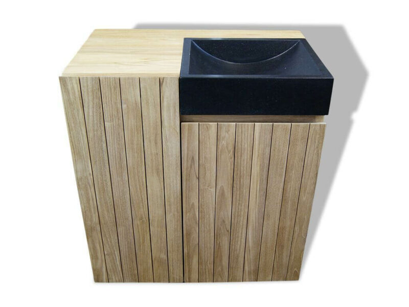 waschtisch turin 21 aus teakholz 80cm massiv mit schwarz terrazzo waschbecken badmöbel rbk2320 – bild 2