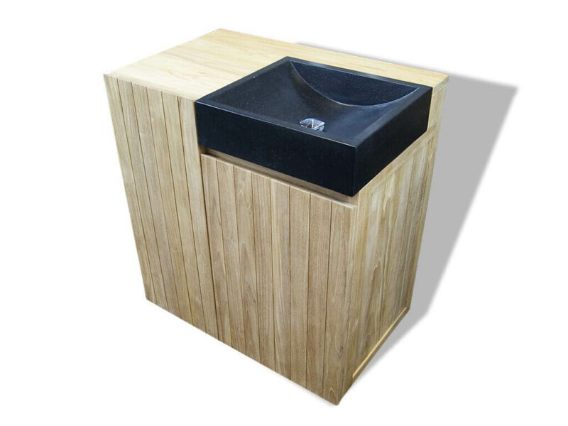 waschtisch turin 21 aus teakholz 80cm massiv mit schwarz terrazzo waschbecken badmöbel rbk2320 – bild 4