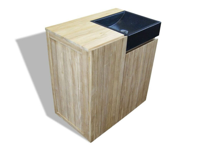 waschtisch turin 21 aus teakholz 80cm massiv mit schwarz terrazzo waschbecken badmöbel rbk2320 – bild 5