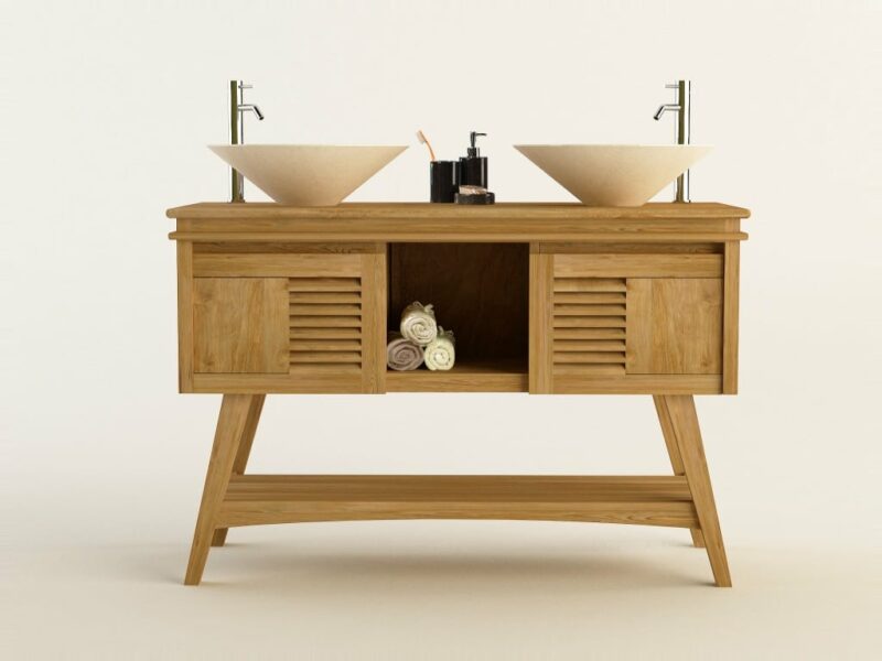 badmöbel set turin 73 doppel waschtisch hochschrank spiegel badezimmer teakholz massivholz rbk2365