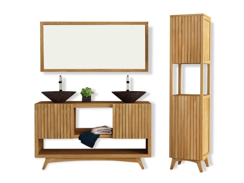 badmöbel set turin 74 doppel waschtisch hochschrank spiegel badezimmer teakholz massivholz rbk2366