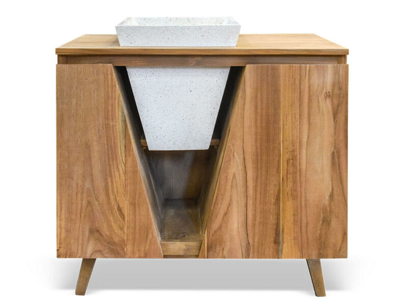 einzelwaschtisch aus teakholz 90 cm – modell turin 06 mit integriertem waschbecken – bild 2