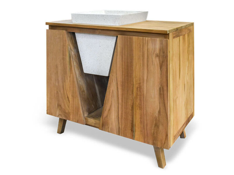 einzelwaschtisch aus teakholz 90 cm – modell turin 06 mit integriertem waschbecken – bild 3