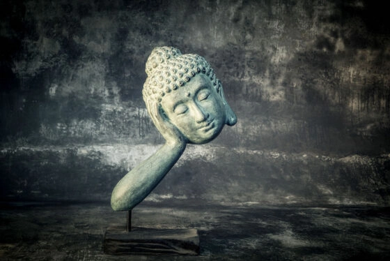 k036 buddha kopf statue figur lavastein asian antik skulptur grun haar 1