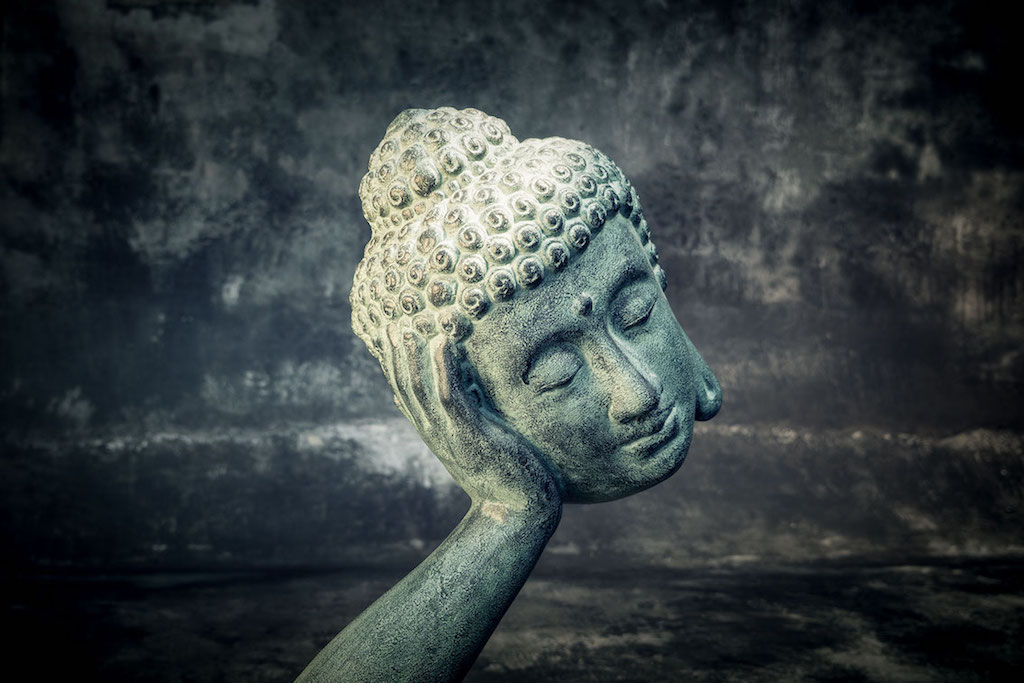k036 buddha kopf statue figur lavastein asian antik skulptur grun haar 2