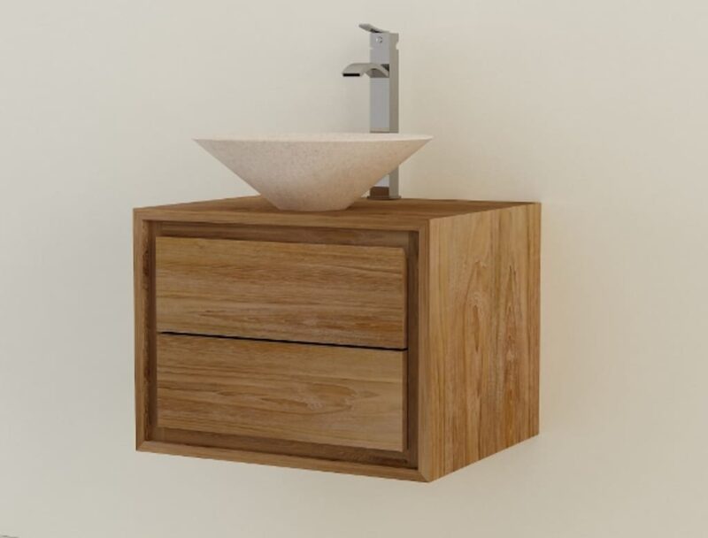 hängewaschtisch aus massivholz 60 cm – modell turin 31 mit natürlicher teakholz-oberfläche