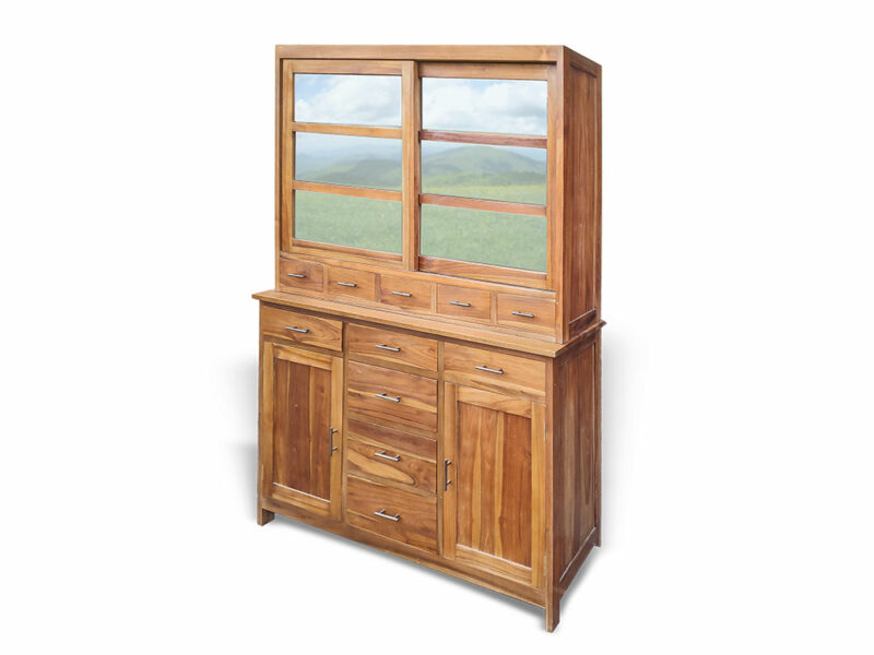 geschirrschrank aus teakholz 210cm massiv vitrine buffet küchenschrank schubladen ad1669