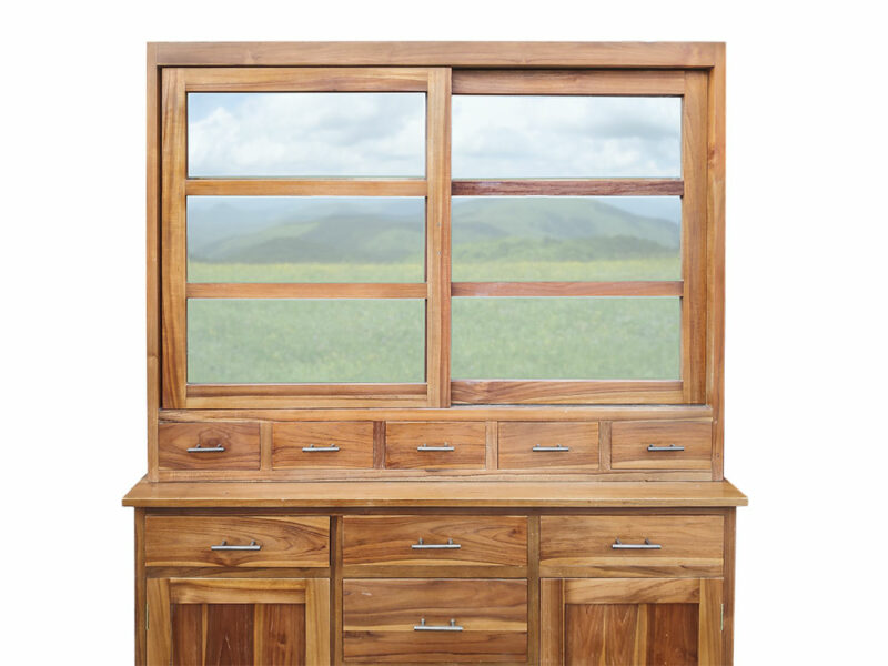 geschirrschrank aus teakholz 210cm massiv vitrine buffet küchenschrank schubladen ad1669 – bild 4