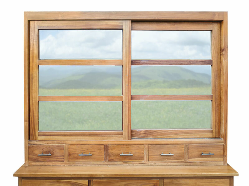 geschirrschrank aus teakholz 210cm massiv vitrine buffet küchenschrank schubladen ad1669 – bild 5