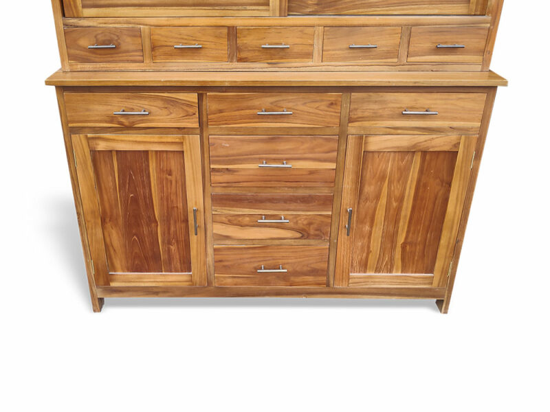 geschirrschrank aus teakholz 210cm massiv vitrine buffet küchenschrank schubladen ad1669 – bild 6