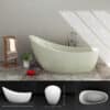 Design-Badewanne, freistehend und weiß, aus robustem Terrazzo für ein elegantes Ambiente