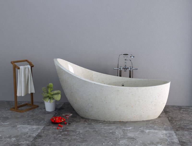 weiße terrazzo-badewanne, freistehend, elegantes design für stilvolle badezimmereinrichtung