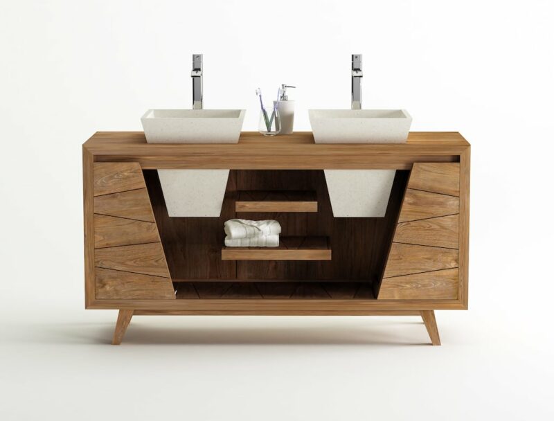 turin 23 massivholz waschtisch aus teak mit terrazzo waschbecken in creme farben