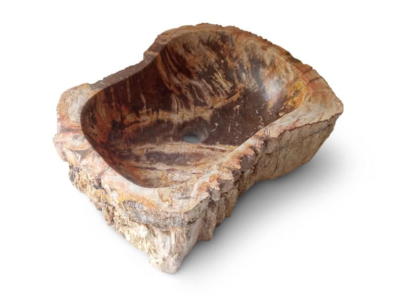 natürliches fossil holz waschbecken – rustikale außenseite mit authentischem charakter