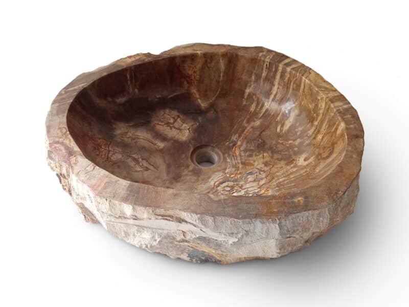 naturstein-waschbecken aus fossilem holz – robust und stilvoll.