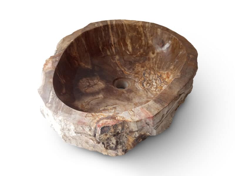 poliertes waschbecken aus fossilem holz – perfekte kombination aus natur und eleganz